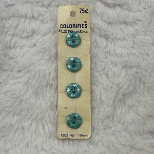 Colorifics, Streamline, 3/8" Teal, Flower F202, Vintage Buttons, Set of 4